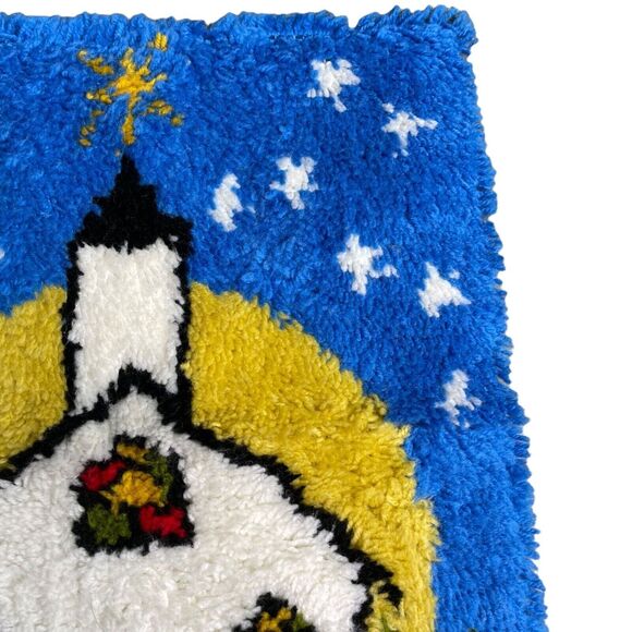 Vintage Christmas Handmade Wall Hanging Church Stars Holiday Latch Hook Rug - Picture 4 of 9